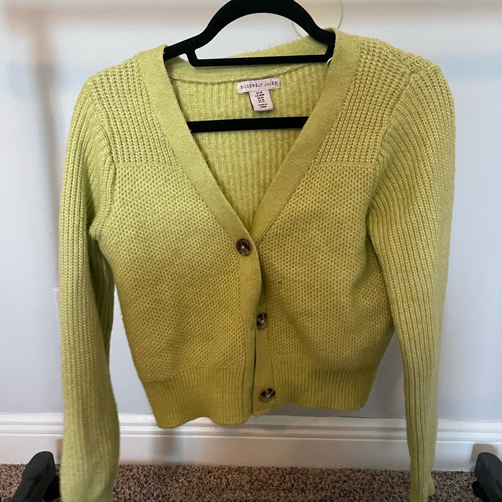 Michael Kors Green Cardigan Sweater V-Neck Ribbed